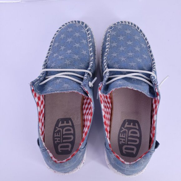 Hey Dude Wendy Arlington Women’s Size 7 Stars Blue - Red and Blue Speckle Sole - Picture 8 of 14